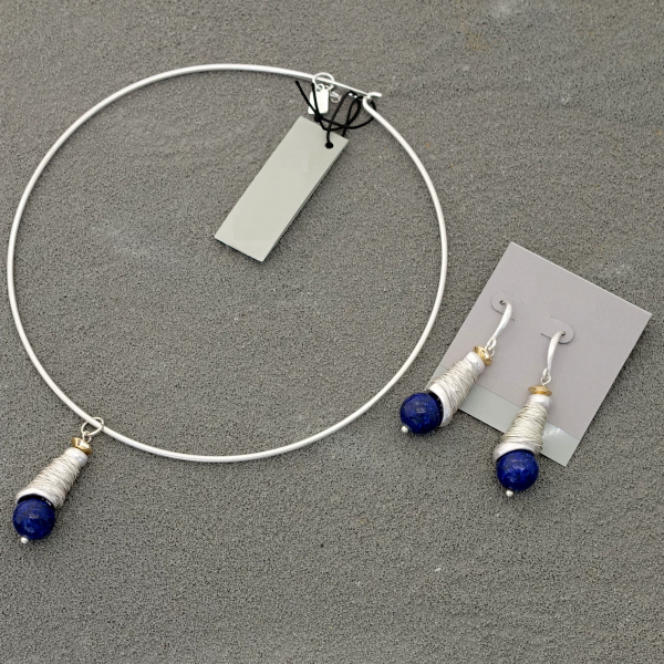 Lapis Lazuli Silver Wire-Wrapped Jewelry Set